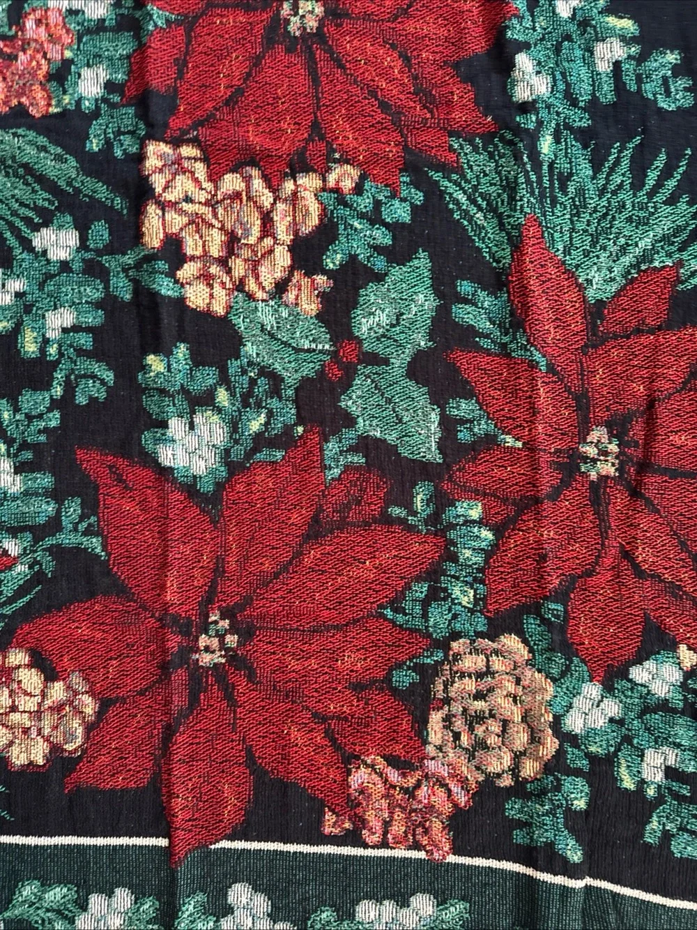 VTG Woven Tapestry 60”x50” Throw Blanket Poinsettia Manual Woodworkers Weavers